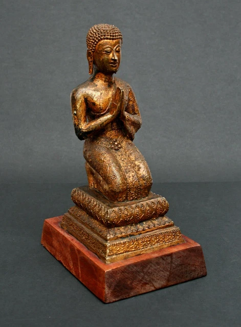 An Antique Thai Rattanakosin Gilt Bronze Disciple Devotee Buddha Buddhist Monk