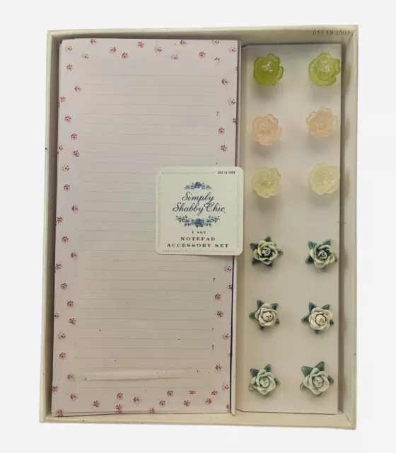 SIMPLY SHABBY CHIC Notepad Magnet Push Pin Floral Accessory Set