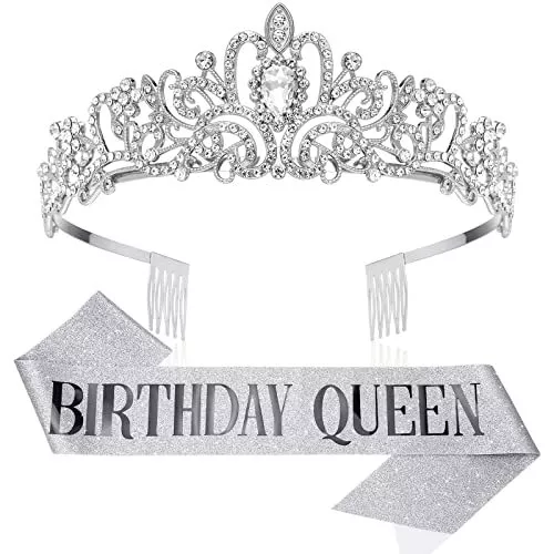 Makone Couronne Diadème en Cristal Couronne D'anniversaire Sash Couronne D'an...