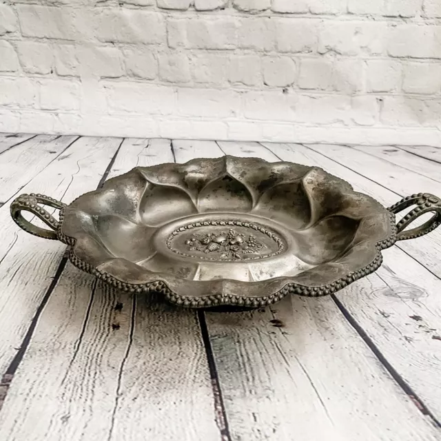 Antique Meriden B Footed Serving Dish Tray Silver Plate Fruit Floral Flower 616