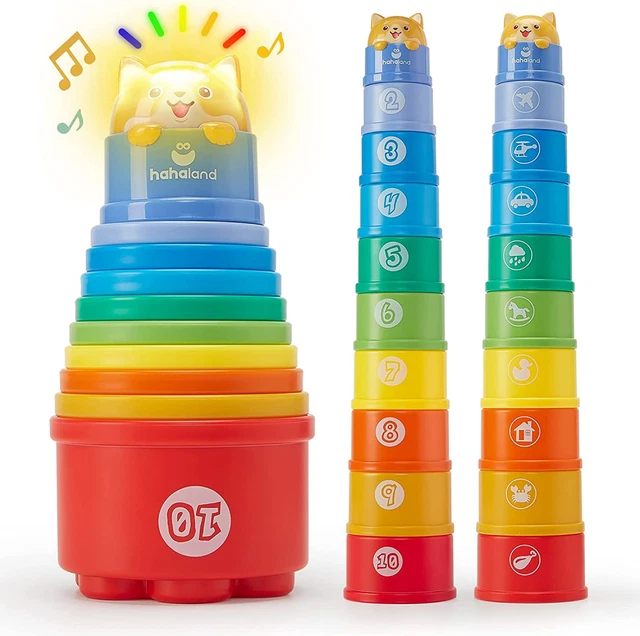 Jouet pour Enfant 1 an 10 PCS Gobelet à Empiler Bébé avec Lumière et Son,...