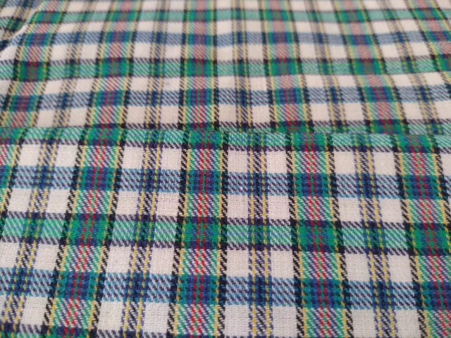 Plaid Shirting, Blue Green Check Fabric BTHY 18" x 44", New, Cotton Blend