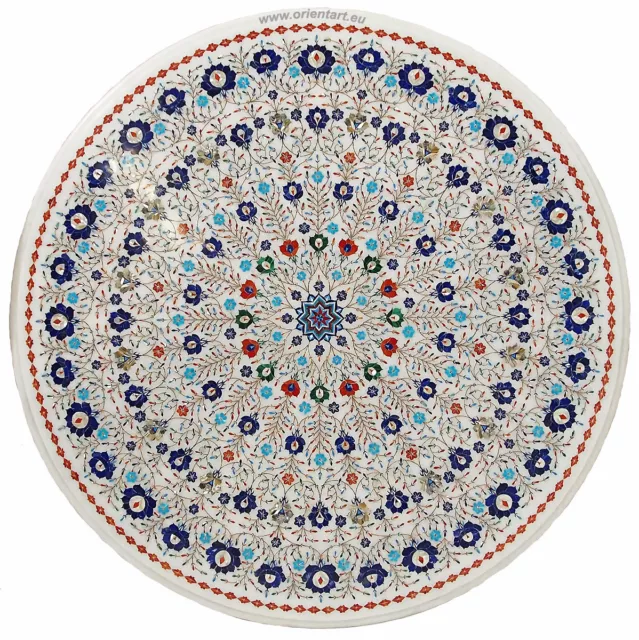 90 cm Pietra Dura CouchtischTisch Florentiner Mosaik table wohnzimmertisch White