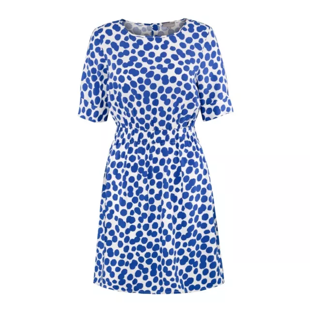 Oliver Bonas Artist Spot Print Dress Blue White Polka Dot Sundress Casual 12