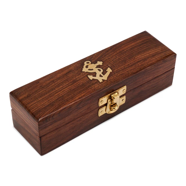 15x5x3,8 cm scatola di legno naturale massello ottone chiusura oro decorazione marittima regalo