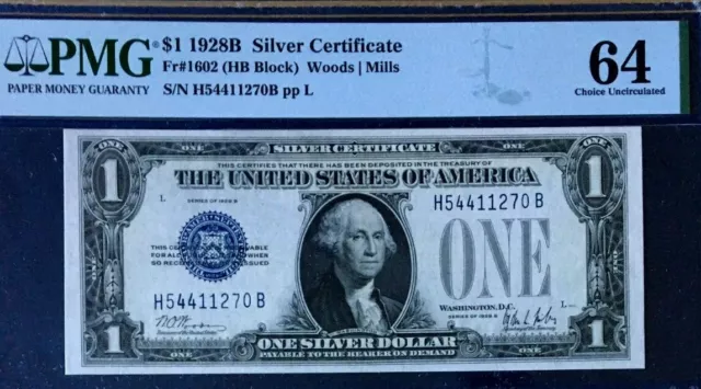 1928B $1 Silver Certificate Pmg64 Choice Uncirculated      3886
