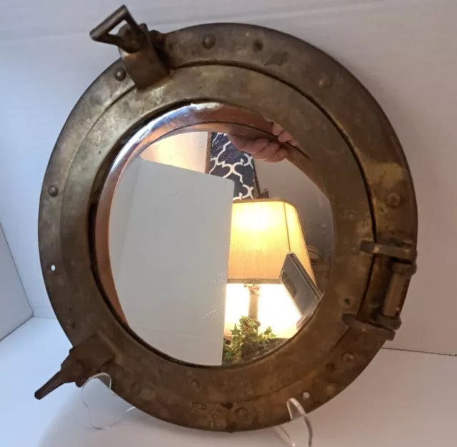11 INCH Laiton Antique Maritime Hublot Cabine Fenêtre Miroir Décor Patine Design