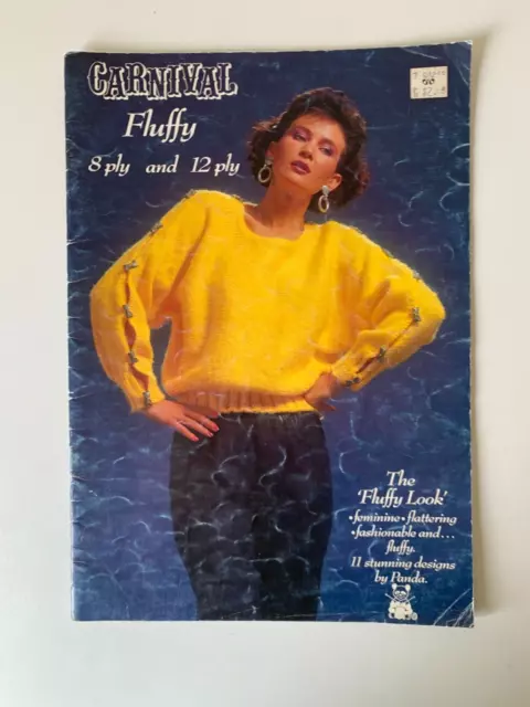 Panda CARNIVAL Fluffy Vintage Knitting Pattern Ladies 80s Jumpers 8 12 ply