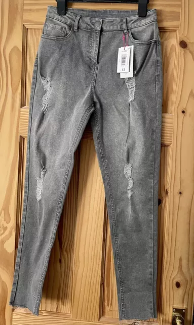 BNWT! New Look Girls Grey Distressed Skinny Jeans Age 14 Brand New!