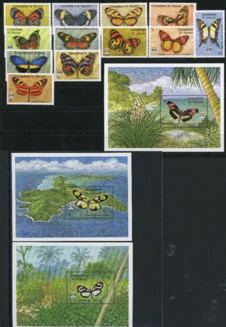 St. Vincent Grenadinen 885-896 + Bl. 99-9101 postfrisch Schmetterling #HF440
