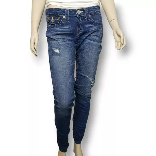True Religion Julie Skinny Jeans Womens 28 Distressed Flap Pocket Medium Wash
