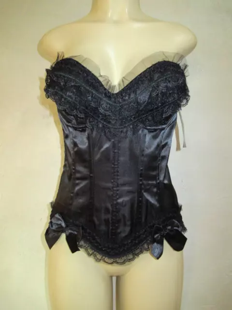 Womens Black Lace Corset Top Zipup Bustier adj Straps Poly see