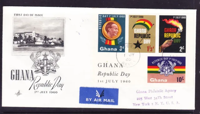 Ghana 1960 Republic Day "Artcraft" First Day Cover  to USA Registered 5131