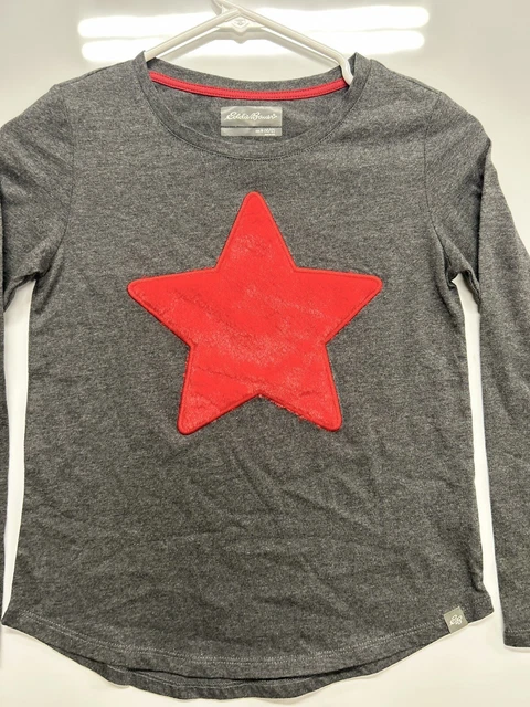 Eddie Bauer Kids Youth Girls T- Shirts Long Sleeve Red Star Gray M 10-12