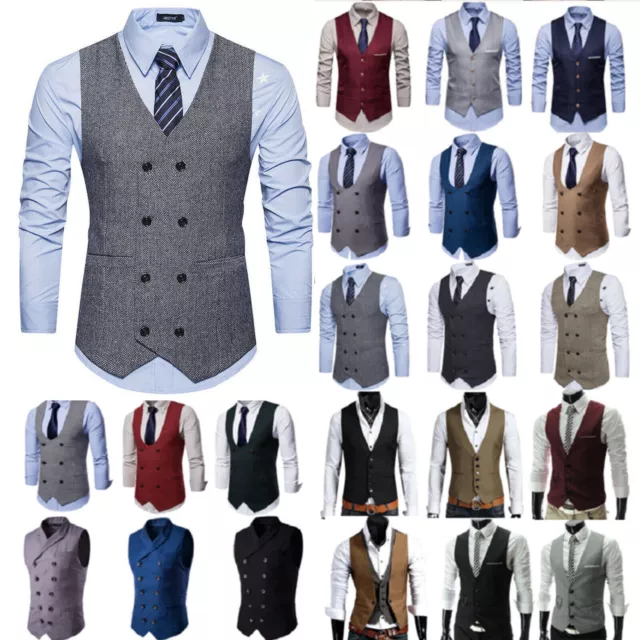 Men Formal Suit Vest Herringbone Tweed Blinders Party Business Tuxedo Waistcoat~