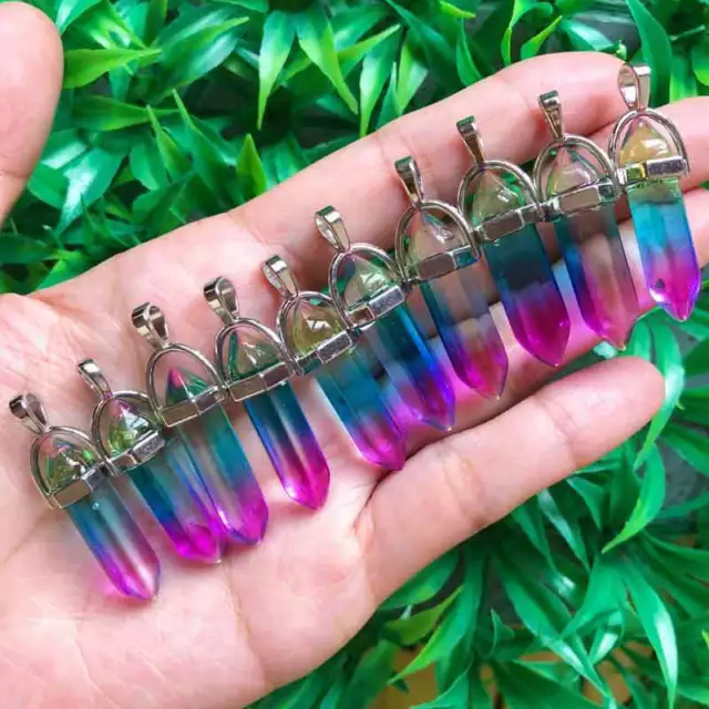 10pcs Rainbow Glass Natural Crystal Chakra bead Pendant Healing Point Gemstone
