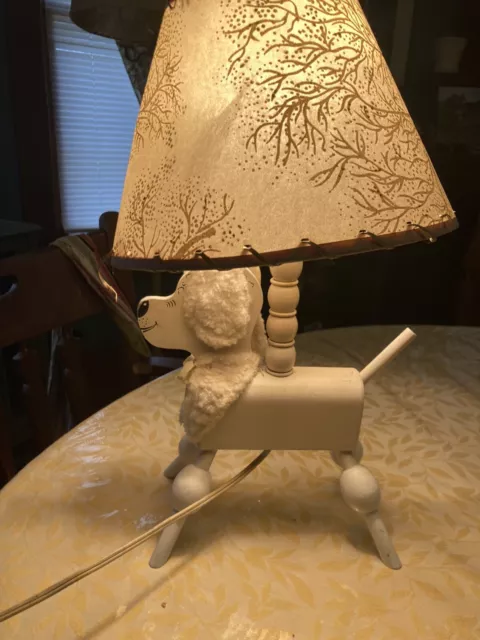 Vintage MCM Wooden Poodle Lamp Light with Paper Shade Richard Krueger