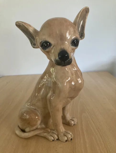 Life size vintage ceramic chihuahua dog figurine majolica Made in Italy