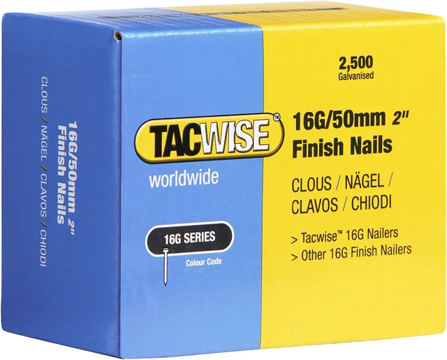 Uñas Acabado Galvanizado Tacwise 0298 Tipo 160 16G/50mm, Paquete de 2.500