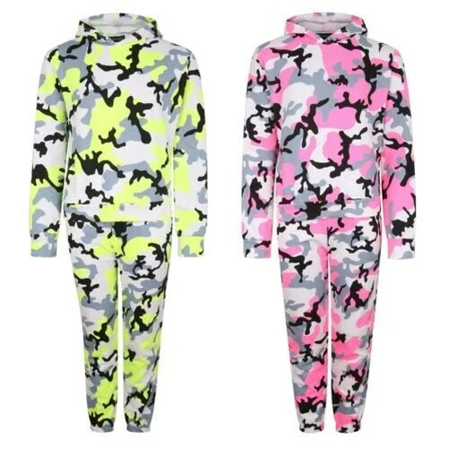Bambini da Infilare Mimetico Tuta Ragazze Pantaloni Jogging con Cappuccio Top Di