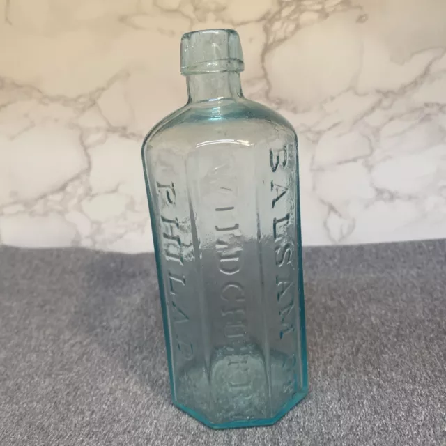 1880s Antique Dr. Wistar's BALSAM of WILD CHERRY Medicine Bottle, 8 Panel Aqua