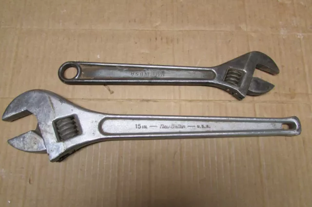 New Britain Adjustable (Crescent) Wrenches, 15", 12" USA