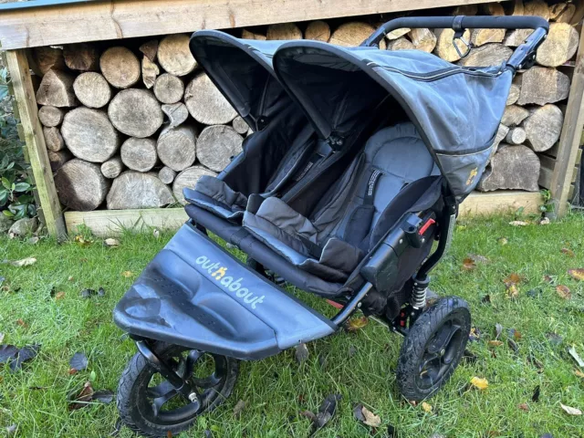 Out n About Nipper Double Pram V4 Grey With Rain Cover