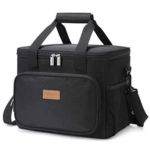 Black 24-Can Insulated Lunch Bag - Large Soft Cooler Tote for Adults