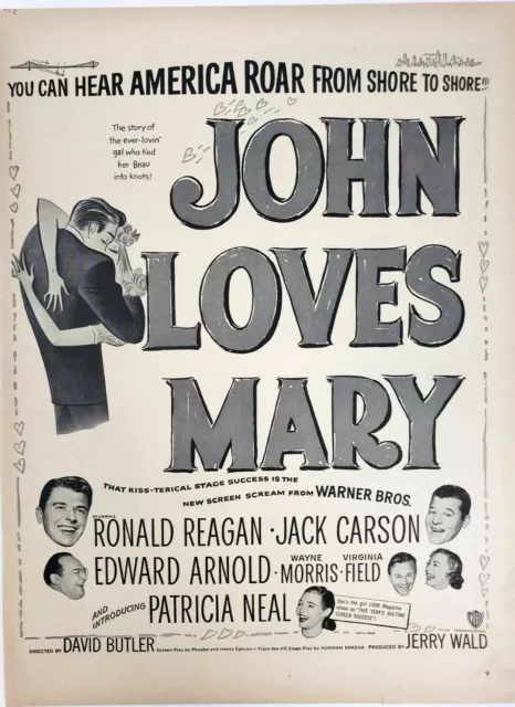 Ronald Reagan John Loves Mary Vintage 1949 Movie Ad Magazine Print Warner Bros