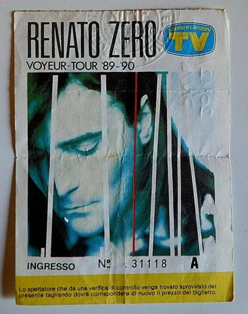 Renato Zero Voyeur Tour 89-90 biglietto concerto San benedetto del Tronto 1989