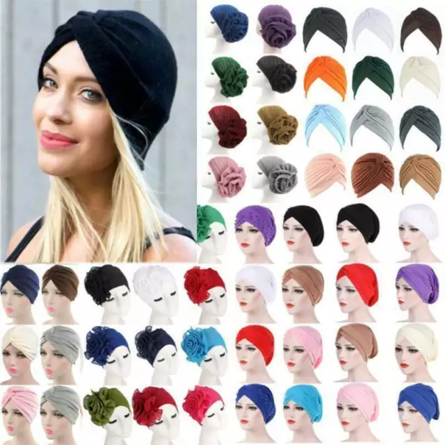 AUWomen Turban Knot Head Wrap Scarf Hair Loss Cap Soft Chemo Hat Cover Headwear