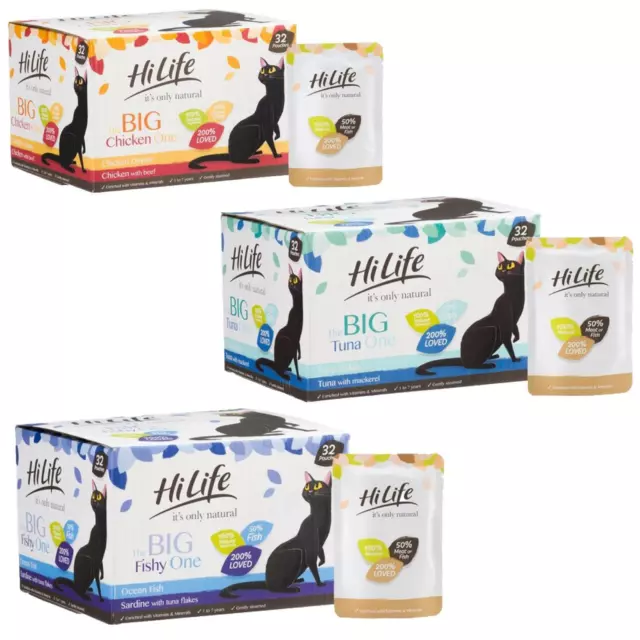 HiLife It's Only Natural Wet Adult Cat Food Pouches Grain Free Meal 32 x 70g