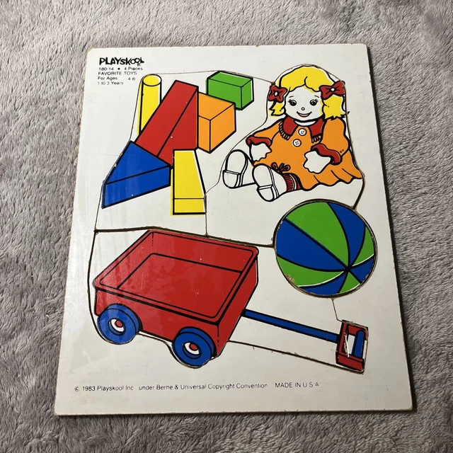 VINTAGE PLAYSKOOL FAVORITE TOYS Wooden Tray Puzzle 1983 18014 Little