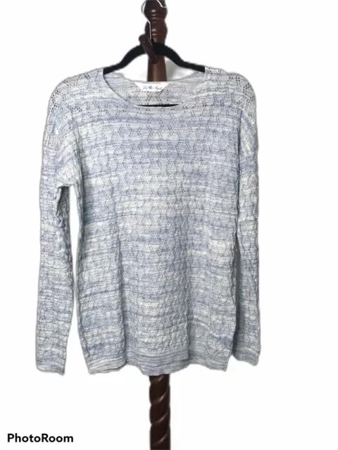 Leo & Nicole Women's S Blue White Scoop Neck Long Sleeve lightweight Sweater EUC