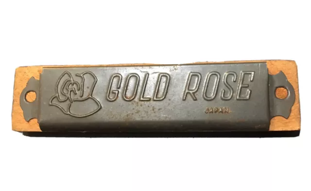 Vintage 1960s 70s 80s Rose Gold Harmonica Kids Wooden/ Metal Harmonica Japan