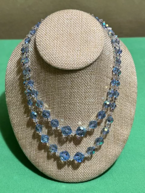 Vintage Blue AB Crystal  Two Strand Necklace