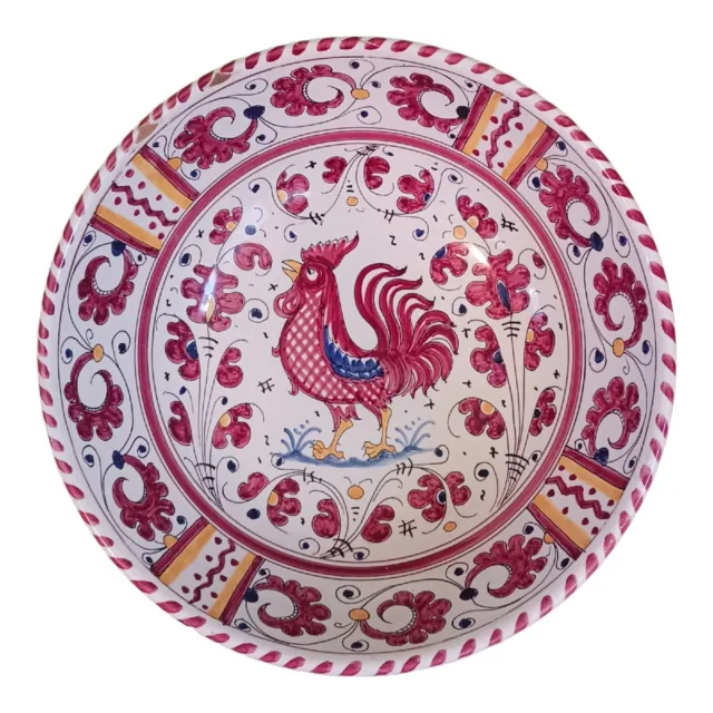 P.V. Italy Majolica Rooster Italian Ceramic Pottery Pasta Serving Bowl READ 2