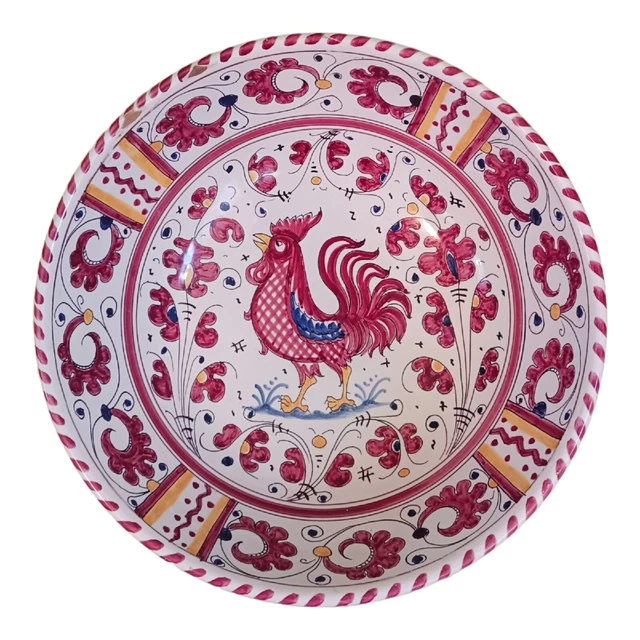 P.V. Italy Majolica Rooster Italian Ceramic Pottery Pasta Serving Bowl READ 2