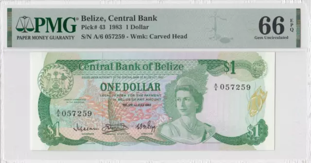 1983 British Colony Belize 1 Dollar Qeii $1 **A** (( Pmg 66 Epq ))