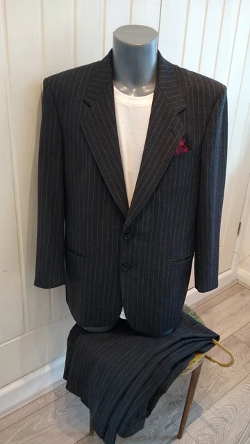 Tuta gessata da uomo vintage misto lana grigio 40"" S W34"" 29""L Ex. Con. Singolo ma