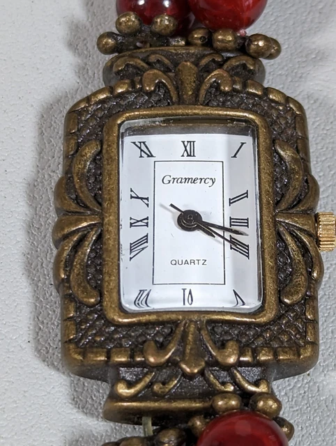 Gramercy White Dial Classic Style Case Stone Bead Stretch Band Watch