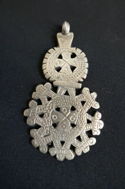 alter Silberanhänger Kreuz Äthiopien 7 cm Afrika Vintage  Ethnisch