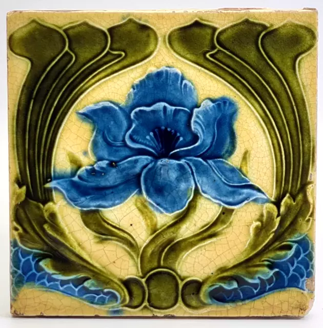 Art Nouveau Moulded Majolica Tile Corn Bros C1902