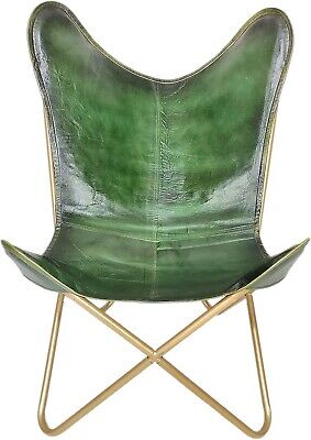 2 Handmade Green Buffalo Leather Butterfly Relax Arm Chair Folding Sleeper Seat
