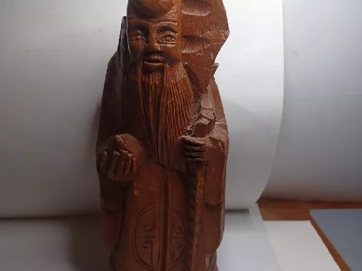 Hand Carved Vintage Wood Chinese Asian Monk Figure Statue