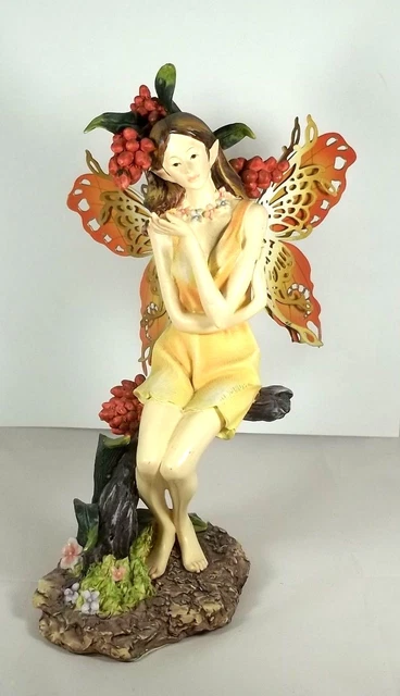 Figurine Fée Rêveuse Avec Ailes En Métal - Socle Bois - Résine Violette - GT-9/04
