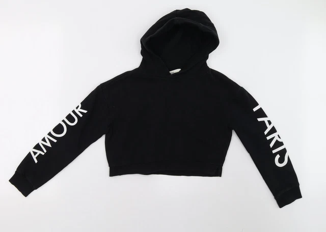 Miss Evie Girls Black Cotton Pullover Hoodie Size 10 Years