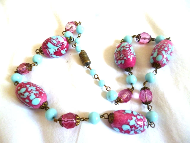 Collier Ancien Pâte De Verre Bleu Louis Rousselet - Années 1950, Haute Couture - Occasion