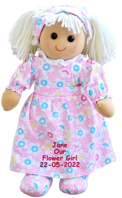 Personalised Large Rag Doll Bridesmaid Flower Girl Wedding Bride Groom Favour