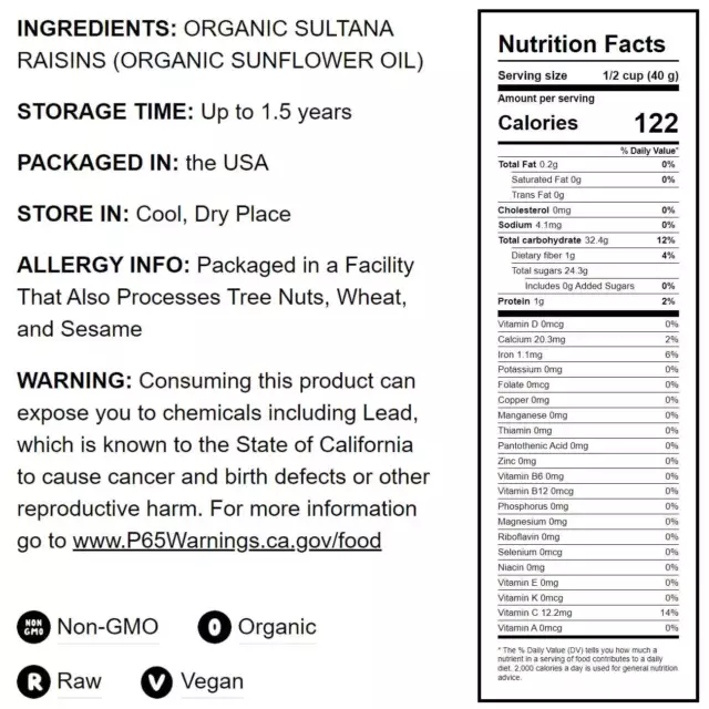 Organic Sultana Raisins — Non-GMO, Unsweetened, Unsulfured,No Sugar Added 2